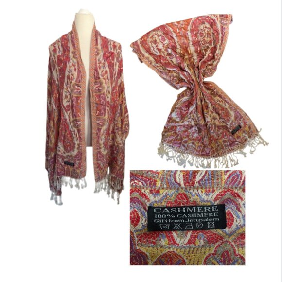 Gift from Jerusalem LIKE NEW 100% cashmere paisley printed scarf - Picture 1 of 10